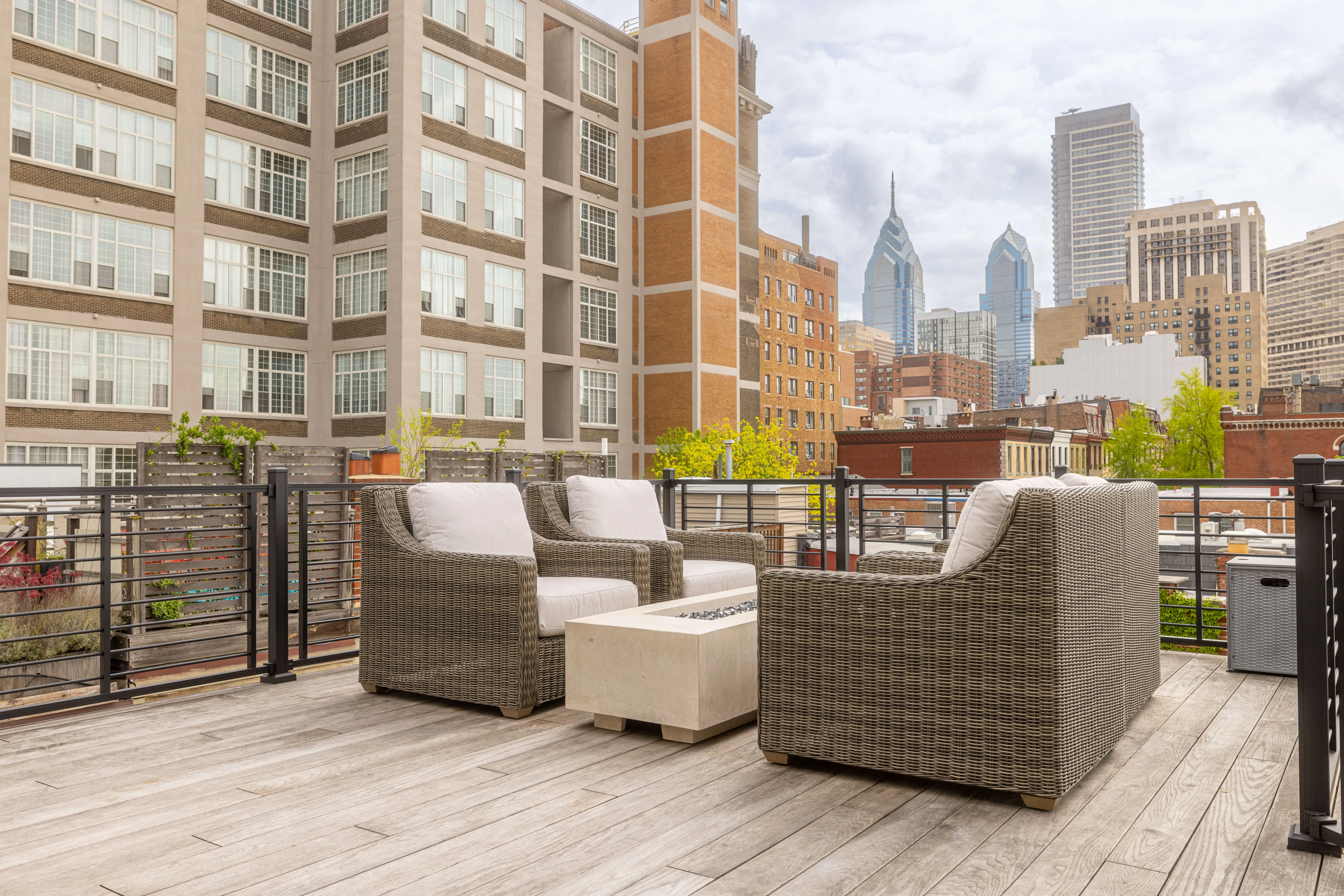 Thermally modified oak rooftop deck in Fitler Square Philadelphia
